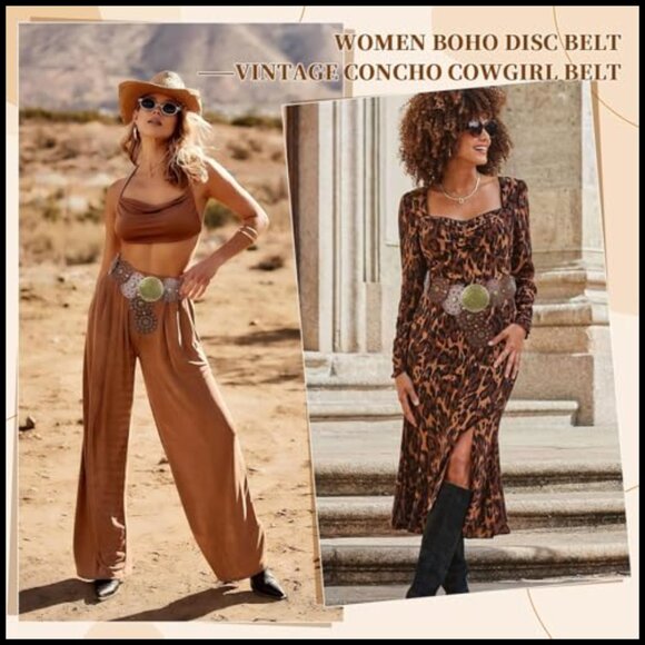 Western Wide Leather Belt Boho Cowgirl Style Adjustable for Dresses Jeans main image 7